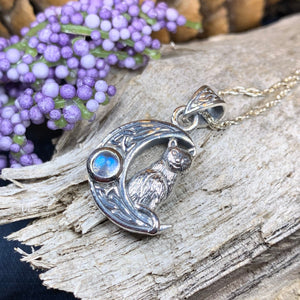 Cat Necklace, Moonstone Jewelry, Cat Pendant, Moon Necklace, Celestial Jewelry, Nature Jewelry, Irish Jewelry, Graduation Gift, Sister Gift