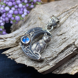 Cat Necklace, Moonstone Jewelry, Cat Pendant, Moon Necklace, Celestial Jewelry, Nature Jewelry, Irish Jewelry, Graduation Gift, Sister Gift