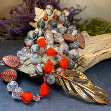 Load image into Gallery viewer, Golden Feather Long Necklace, Hand Knotted Necklace, Handmade Mala Necklace, Boho Necklace, Yoga Jewelry, Art Deco Necklace, Mom Gift