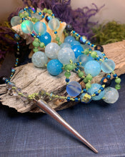 Load image into Gallery viewer, Seaside Moonglow Long Necklace, Hand Knotted Necklace, Handmade Mala Necklace, Boho Necklace, Yoga Jewelry, Art Deco Necklace, Mom Gift