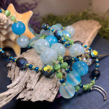 Load image into Gallery viewer, Seaside Moonglow Long Necklace, Hand Knotted Necklace, Handmade Mala Necklace, Boho Necklace, Yoga Jewelry, Art Deco Necklace, Mom Gift