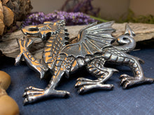 Load image into Gallery viewer, Welsh Dragon Brooch, Wales Jewelry, Extra Large Celtic Pin, Grooms Gift, Father's Day Gift, Celtic Pin, Pagan Brooch, Plaid Pin, Tartan Pin