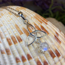 Load image into Gallery viewer, Moonstone Necklace, Trinity Knot Pendant, Celtic Jewelry, Anniversary Gift, Irish Jewelry, Scottish Necklace, Girlfriend Gift, Celtic Knot
