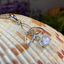Load image into Gallery viewer, Moonstone Necklace, Trinity Knot Pendant, Celtic Jewelry, Anniversary Gift, Irish Jewelry, Scottish Necklace, Girlfriend Gift, Celtic Knot