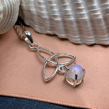 Load image into Gallery viewer, Moonstone Necklace, Trinity Knot Pendant, Celtic Jewelry, Anniversary Gift, Irish Jewelry, Scottish Necklace, Girlfriend Gift, Celtic Knot