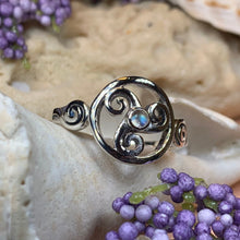 Load image into Gallery viewer, Celtic Spiral Ring, Moonstone Jewelry, Irish Ring, Triskele Jewelry, Celtic Jewelry, Anniversary Gift, Wiccan Jewelry, Wife Gift, Mom Gift