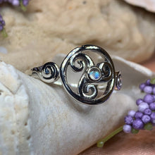 Load image into Gallery viewer, Celtic Spiral Ring, Moonstone Jewelry, Irish Ring, Triskele Jewelry, Celtic Jewelry, Anniversary Gift, Wiccan Jewelry, Wife Gift, Mom Gift
