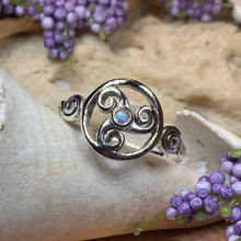 Load image into Gallery viewer, Celtic Spiral Ring, Moonstone Jewelry, Irish Ring, Triskele Jewelry, Celtic Jewelry, Anniversary Gift, Wiccan Jewelry, Wife Gift, Mom Gift