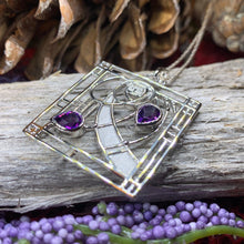 Load image into Gallery viewer, Mackintosh Necklace, Scottish Jewelry, Amethyst Pendant, Celtic Jewelry, Art Deco Pendant, Anniversary Gift, Scotland Necklace, Wife Gift