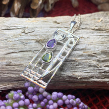 Load image into Gallery viewer, Mackintosh Necklace, Scottish Jewelry, Amethyst Pendant, Celtic Jewelry, Art Deco Pendant, Anniversary Gift, Scotland Necklace, Wife Gift