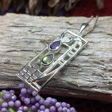 Load image into Gallery viewer, Mackintosh Necklace, Scottish Jewelry, Amethyst Pendant, Celtic Jewelry, Art Deco Pendant, Anniversary Gift, Scotland Necklace, Wife Gift
