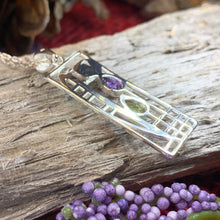 Load image into Gallery viewer, Mackintosh Necklace, Scottish Jewelry, Amethyst Pendant, Celtic Jewelry, Art Deco Pendant, Anniversary Gift, Scotland Necklace, Wife Gift