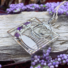 Load image into Gallery viewer, Mackintosh Necklace, Scottish Jewelry, Amethyst Pendant, Celtic Jewelry, Art Deco Pendant, Anniversary Gift, Scotland Necklace, Wife Gift