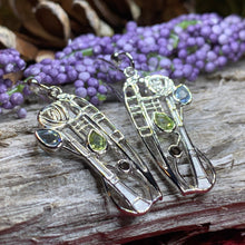 Load image into Gallery viewer, Mackintosh Earrings, Scotland Jewelry, Scottish Jewelry, Art Deco Jewelry, Anniversary Gift, Flower Earrings, Nature Jewelry, Peridot Gift