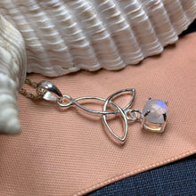 Load image into Gallery viewer, Moonstone Necklace, Trinity Knot Pendant, Celtic Jewelry, Anniversary Gift, Irish Jewelry, Scottish Necklace, Girlfriend Gift, Celtic Knot