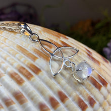 Load image into Gallery viewer, Moonstone Necklace, Trinity Knot Pendant, Celtic Jewelry, Anniversary Gift, Irish Jewelry, Scottish Necklace, Girlfriend Gift, Celtic Knot