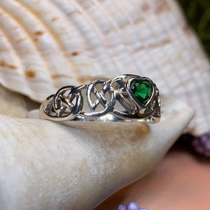 Celtic Knot Ring, Celtic Heart Ring, Promise Ring, Ireland Gift, Emerald Ring, Irish Ring, Anniversary Gift, Boho Ring, Wife Gift, Mom Gift