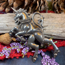 Load image into Gallery viewer, Unicorn of Scotland Pin, Unicorn Jewelry, Scottish Tartan Pin, Animal Jewelry, Scotland Jewelry, Celtic Jewelry, Anniversary Gift, Plaid Pin