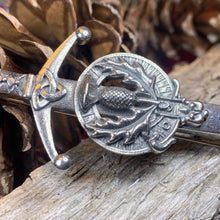 Load image into Gallery viewer, Thistle Kilt Pin, Sword Pin, Scottish Brooch, Scotland Jewelry, Celtic Pin, Tartan Pin, Thistle Jewelry, Groom Gift, Dad Gift, Bagpiper Gift