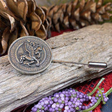 Load image into Gallery viewer, Dragon Stick Pin, Welsh Jewelry, Celtic Stick Pin, Bride Pin, Wales Lapel Pin, Groom Gift, Pewter Gift, Wedding Jewelry, Tie Tac Pin