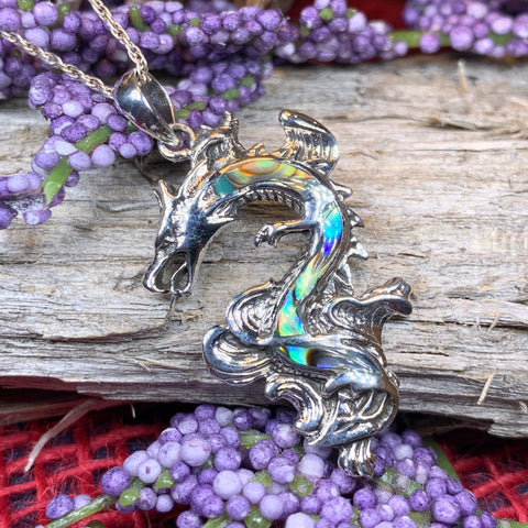 Load image into Gallery viewer, Dragon Necklace, Celtic Jewelry, Abalone Jewelry, Celtic Knot Necklace, Wiccan Jewelry, Celtic Dragon Pendant, Pagan Jewelry, Gothic Jewerly