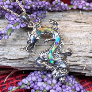 Dragon Necklace, Celtic Jewelry, Abalone Jewelry, Celtic Knot Necklace, Wiccan Jewelry, Celtic Dragon Pendant, Pagan Jewelry, Gothic Jewerly