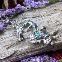 Load image into Gallery viewer, Dragon Necklace, Celtic Jewelry, Abalone Jewelry, Celtic Knot Necklace, Wiccan Jewelry, Celtic Dragon Pendant, Pagan Jewelry, Gothic Jewerly
