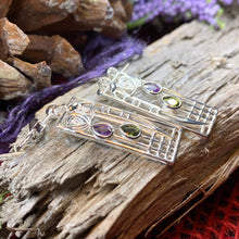 Load image into Gallery viewer, Mackintosh Earrings, Scotland Jewelry, Scottish Jewelry, Art Deco Jewelry, Anniversary Gift, Flower Earrings, Nature Jewelry, Peridot Gift