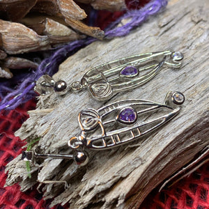 Mackintosh Earrings, Scotland Jewelry, Scottish Jewelry, Art Deco Jewelry, Anniversary Gift, Flower Earrings, Nature Jewelry, Peridot Gift