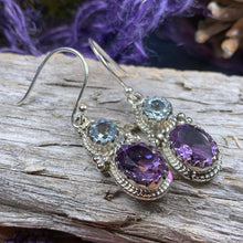 Load image into Gallery viewer, Amethyst Romance Earrings, Celtic Jewelry, Dangle Earrings, Goddess Jewelry, Boho Gift, Anniversary Gift, Silver Mom Gift, Purple Jewelry