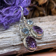 Load image into Gallery viewer, Amethyst Romance Earrings, Celtic Jewelry, Dangle Earrings, Goddess Jewelry, Boho Gift, Anniversary Gift, Silver Mom Gift, Purple Jewelry