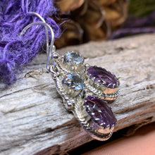 Load image into Gallery viewer, Amethyst Romance Earrings, Celtic Jewelry, Dangle Earrings, Goddess Jewelry, Boho Gift, Anniversary Gift, Silver Mom Gift, Purple Jewelry