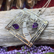 Load image into Gallery viewer, Mackintosh Necklace, Scottish Jewelry, Amethyst Pendant, Celtic Jewelry, Art Deco Pendant, Anniversary Gift, Scotland Necklace, Wife Gift