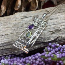 Load image into Gallery viewer, Mackintosh Necklace, Scottish Jewelry, Amethyst Pendant, Celtic Jewelry, Art Deco Pendant, Anniversary Gift, Scotland Necklace, Wife Gift