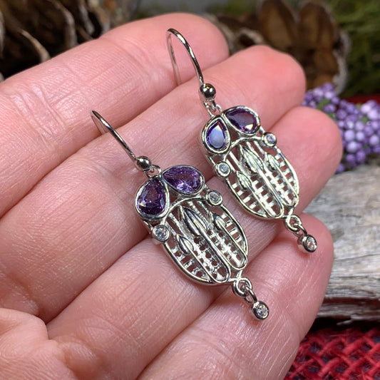 Mackintosh Earrings, Scotland Jewelry, Scottish Jewelry, Art Deco Jewelry, Anniversary Gift, Flower Earrings, Nature Jewelry, Amethyst Gift