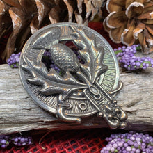 Load image into Gallery viewer, Thistle Brooch, Celtic Jewelry, Scottish Pin, Scotland Brooch, Celtic Brooch, Anniversary Gift, Cap Badge Pin, Bagpiper Gift, Plaid Pin