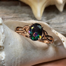 Load image into Gallery viewer, Scottish Twilight Celtic Ring, Celtic Ring, Scotland Ring, Topaz Ring, Trinity Knot Jewelry, Anniversary Gift, Cocktail Ring, Rose Gold Ring