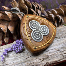 Load image into Gallery viewer, Triple Spiral Necklace, Celtic Necklace, Irish Jewelry, Norse Jewelry, Scotland Jewelry, Anniversary Gift, Boho Jewelry, Mom Gift, Wife Gift