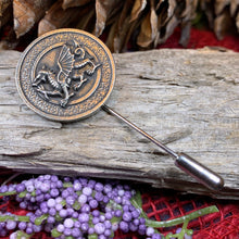 Load image into Gallery viewer, Dragon Stick Pin, Welsh Jewelry, Celtic Stick Pin, Bride Pin, Wales Lapel Pin, Groom Gift, Pewter Gift, Wedding Jewelry, Tie Tac Pin