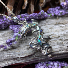 Load image into Gallery viewer, Dragon Necklace, Celtic Jewelry, Abalone Jewelry, Celtic Knot Necklace, Wiccan Jewelry, Celtic Dragon Pendant, Pagan Jewelry, Gothic Jewerly