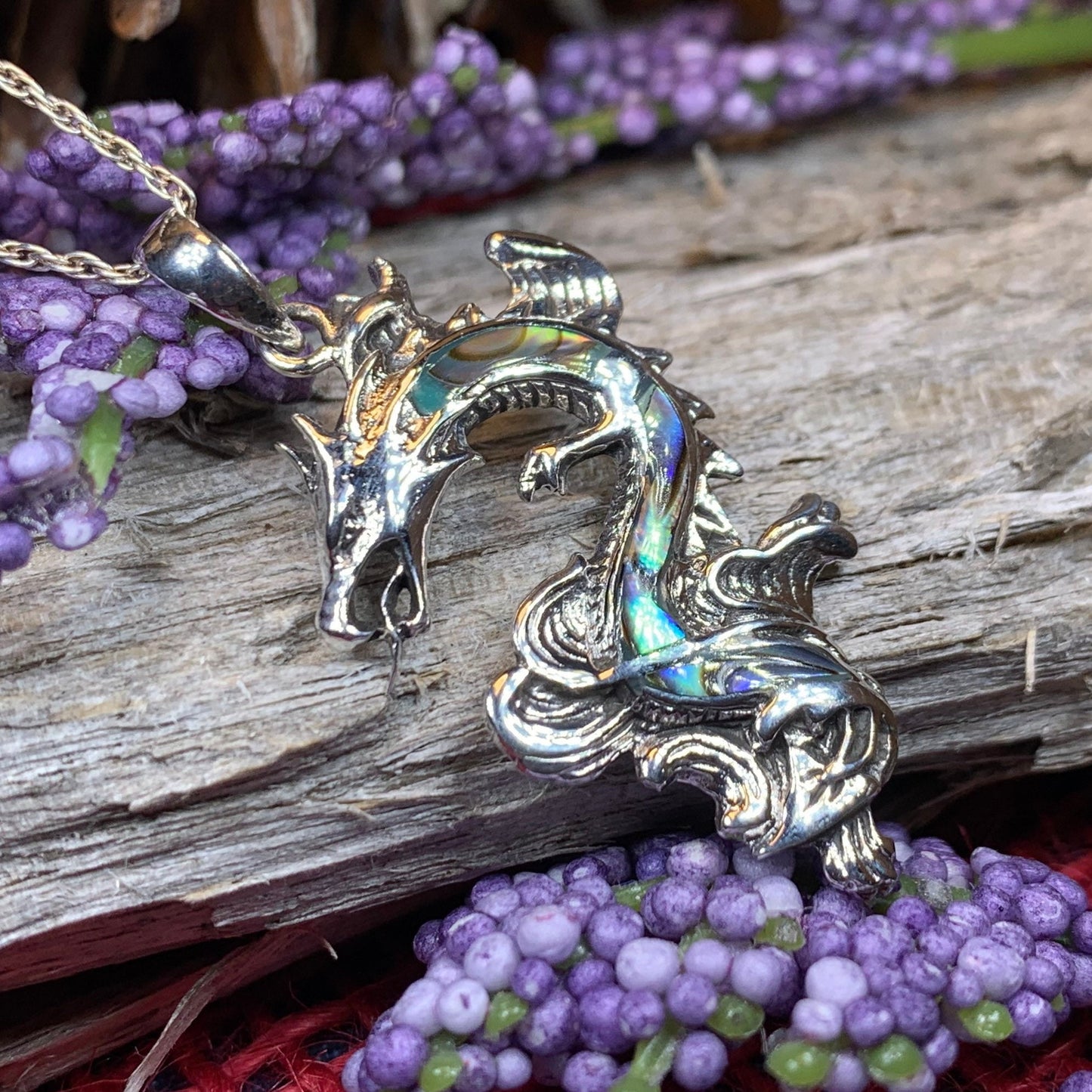 Dragon Necklace, Celtic Jewelry, Abalone Jewelry, Celtic Knot Necklace, Wiccan Jewelry, Celtic Dragon Pendant, Pagan Jewelry, Gothic Jewerly