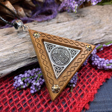Load image into Gallery viewer, Triple Spiral Necklace, Celtic Necklace, Irish Jewelry, Norse Jewelry, Scotland Jewelry, Anniversary Gift, Boho Jewelry, Mom Gift, Wife Gift