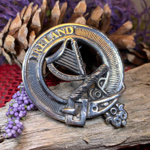 Load image into Gallery viewer, Irish Harp Brooch, Celtic Jewelry, Irish Pin, Harp Brooch, Ireland Brooch, Anniversary Gift, Cap Badge Pin, Bagpiper Gift, Plaid Pin