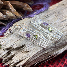 Load image into Gallery viewer, Mackintosh Earrings, Scotland Jewelry, Scottish Jewelry, Art Deco Jewelry, Anniversary Gift, Flower Earrings, Nature Jewelry, Peridot Gift