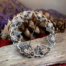 Load image into Gallery viewer, Thistle Brooch, Celtic Jewelry, Scottish Pin, Scotland Brooch, Celtic Brooch, Anniversary Gift, Cap Badge Pin, Bagpiper Gift, Plaid Pin