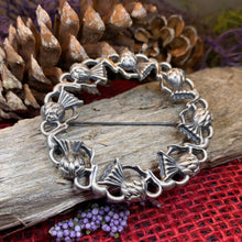 Load image into Gallery viewer, Thistle Brooch, Celtic Jewelry, Scottish Pin, Scotland Brooch, Celtic Brooch, Anniversary Gift, Cap Badge Pin, Bagpiper Gift, Plaid Pin