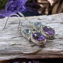 Load image into Gallery viewer, Amethyst Romance Earrings, Celtic Jewelry, Dangle Earrings, Goddess Jewelry, Boho Gift, Anniversary Gift, Silver Mom Gift, Purple Jewelry