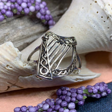 Load image into Gallery viewer, Harp Ring, Celtic Jewelry, Irish Jewelry, Harp Jewelry, Ireland Gift, Irish Dance Gift, Anniversary Gift, Music Jewelry, Silver Celtic Ring