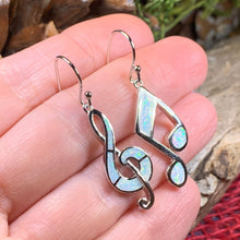 Load image into Gallery viewer, Music Earrings, Music Note Jewelry, G Clef Jewelry, Opal Jewelry, Anniversary Gift, Music Teacher Gift, Music Jewelry, Choir Gift, Band Gift
