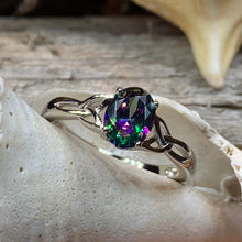 Load image into Gallery viewer, Scottish Twilight Celtic Ring, Celtic Ring, Scotland Ring, Topaz Ring, Trinity Knot Jewelry, Anniversary Gift, Cocktail Ring, Rose Gold Ring